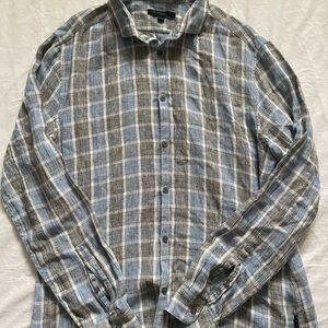 john varvatos blue and grey plaid button up